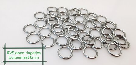 100 stuk RVS open ringetjes &Oslash; 8 x D 1 mm Sieraden maken- Sieraden oogjes