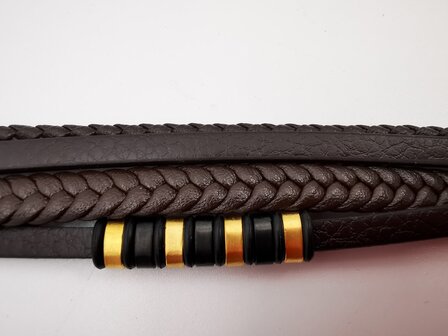 Armband Heren bruine 4 banden Leer met RVS Accenten | Incl Verlengstuk