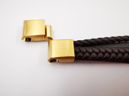 Armband Heren bruine 4 banden Leer met RVS Accenten | Incl Verlengstuk