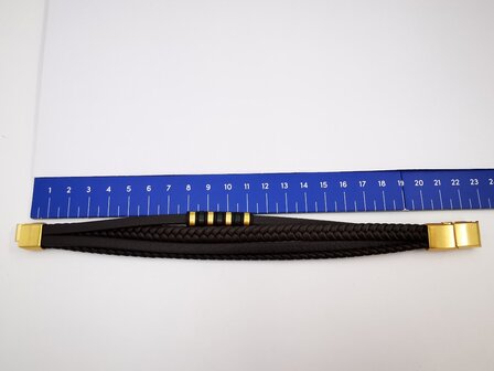 Armband Heren bruine 4 banden Leer met RVS Accenten | Incl Verlengstuk