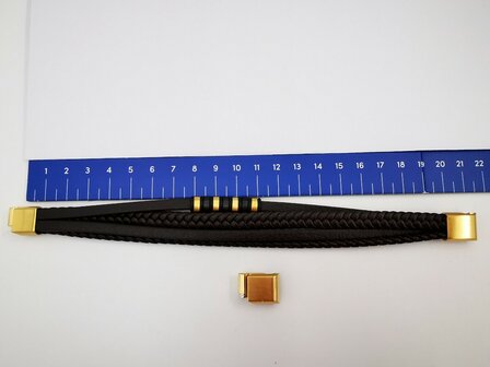 Armband Heren bruine 4 banden Leer met RVS Accenten | Incl Verlengstuk