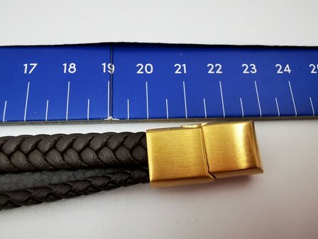 Armband Heren bruine 4 banden Leer met RVS Accenten | Incl Verlengstuk
