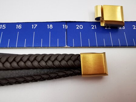 Armband Heren bruine 4 banden Leer met RVS Accenten | Incl Verlengstuk