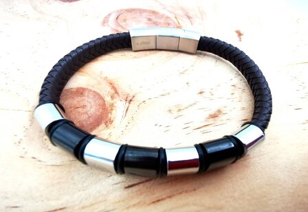 Armband smalle Heren bruine Leer met RVS Accenten | Incl Verlengstuk