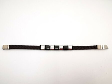 Armband smalle Heren bruine Leer met RVS Accenten | Incl Verlengstuk