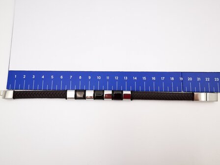 Armband smalle Heren bruine Leer met RVS Accenten | Incl Verlengstuk