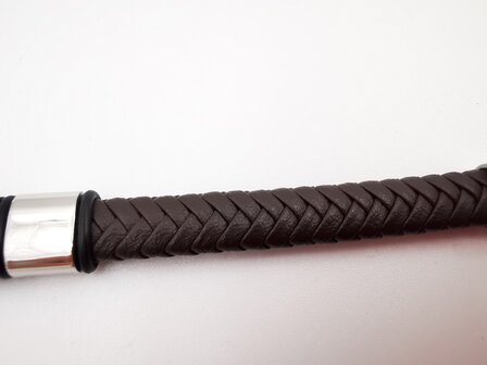 Armband smalle Heren bruine Leer met RVS Accenten | Incl Verlengstuk