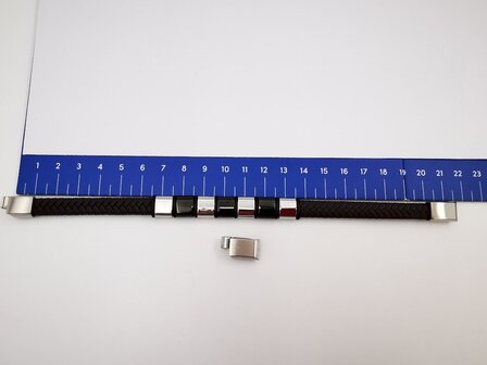 Armband smalle Heren bruine Leer met RVS Accenten | Incl Verlengstuk