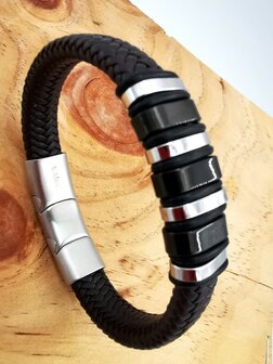 Armband Heren bruine Leer met RVS Accenten | Incl Verlengstuk