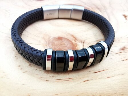 Armband Heren bruine Leer met RVS Accenten | Incl Verlengstuk