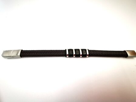 Armband Heren bruine Leer met RVS Accenten | Incl Verlengstuk