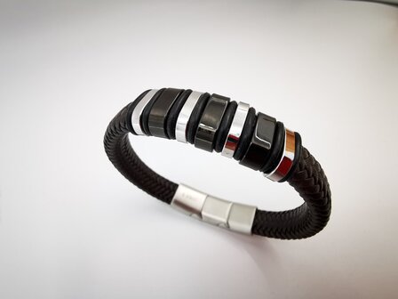 Armband Heren bruine Leer met RVS Accenten | Incl Verlengstuk