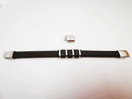 Armband Heren bruine Leer met RVS Accenten | Incl Verlengstuk