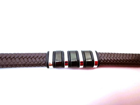 Armband Heren bruine Leer met RVS Accenten | Incl Verlengstuk