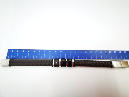 Armband Heren bruine Leer met RVS Accenten | Incl Verlengstuk