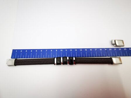 Armband Heren bruine Leer met RVS Accenten | Incl Verlengstuk