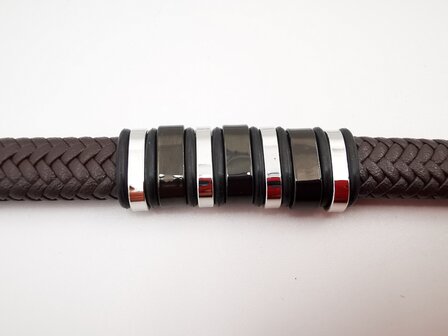 Armband Heren bruine Leer met RVS Accenten | Incl Verlengstuk