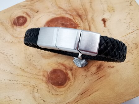 Armband Heren Adelaar Zwart Leer met RVS Accenten Incl Verlengstuk