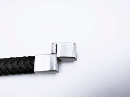 Armband Heren Adelaar Zwart Leer met RVS Accenten Incl Verlengstuk