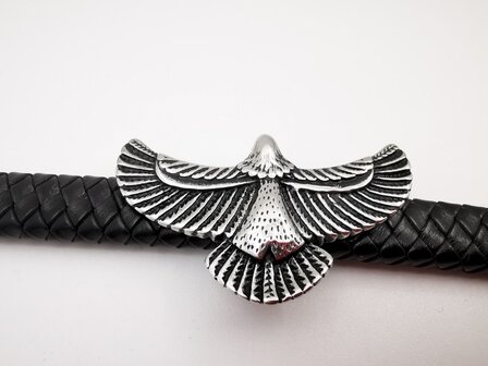 Armband Heren Adelaar Zwart Leer met RVS Accenten Incl Verlengstuk