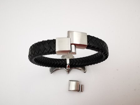 Armband Heren Adelaar Zwart Leer met RVS Accenten Incl Verlengstuk