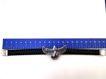 Armband Heren Adelaar Zwart Leer met RVS Accenten Incl Verlengstuk