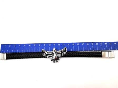 Armband Heren Adelaar Zwart Leer met RVS Accenten Incl Verlengstuk