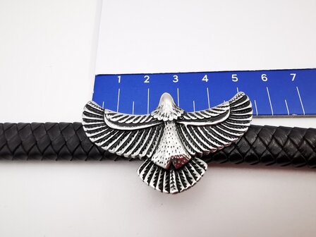 Armband Heren Adelaar Zwart Leer met RVS Accenten Incl Verlengstuk