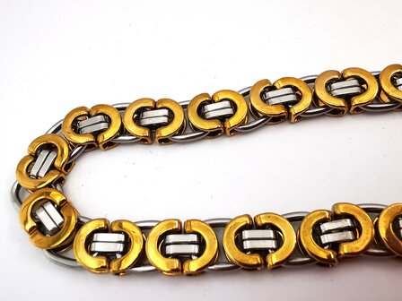Set aus K&ouml;nigsglieder-Halskette mit Armband, zweifarbig, Edelstahl.