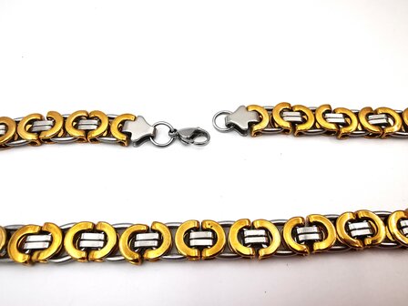 Set aus K&ouml;nigsglieder-Halskette mit Armband, zweifarbig, Edelstahl.