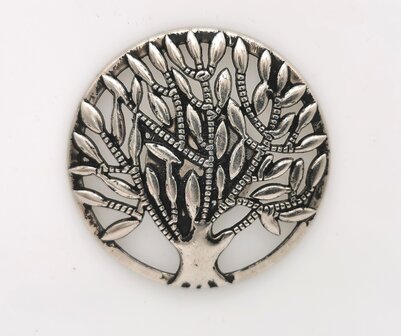 Magneet, broche, rond, Tree of life (levensboom) , zilverkleurig voor omslagdoek, sjaal en vest te sluiten.