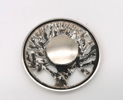 Magneet, broche, rond, Tree of life (levensboom) , zilverkleurig voor omslagdoek, sjaal en vest te sluiten.