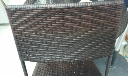 Bruin polyRotan tuin / balkon set; inklapbare stoelen &amp; ronde tafel, geharde glasplaat