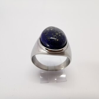 Edelstalen Zegelring ovaal Lapis Lazuli