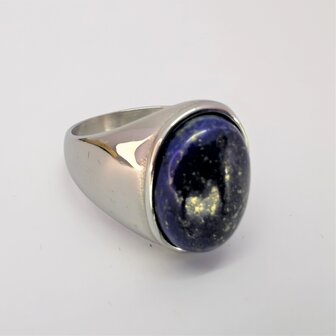 Edelstalen Zegelring ovaal Lapis Lazuli