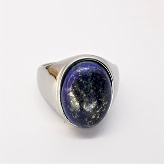Edelstalen Zegelring ovaal Lapis Lazuli
