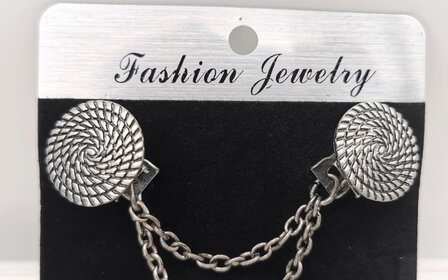 Clips met dubbel ketting symbool cirkel van het leven in kleur antiek zilver look.