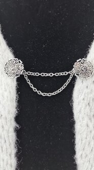 Clips met dubbel ketting, roos hartenblad, in antiek zilverkleur.