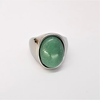 Edelstalen Zegelring ovaal Aventurijn