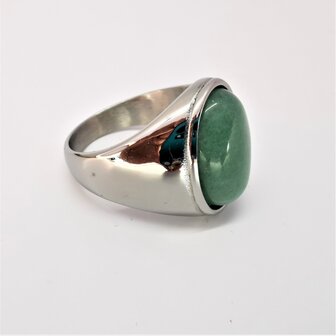 Edelstalen Zegelring ovaal Aventurijn