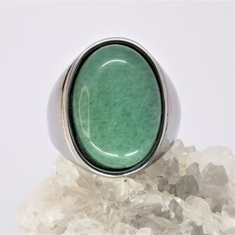 Edelstalen Zegelring ovaal Aventurijn