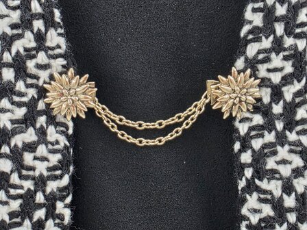 Clips met dubbel ketting, Edelweiss in goudkleur.