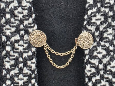 Clips aan dubbele ketting, Mandala symbool in antiek goudkleur.