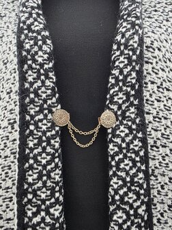 Clips aan dubbele ketting, Mandala symbool in antiek goudkleur.