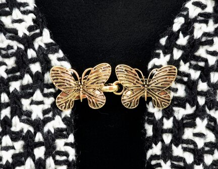 Vestclip met haak, 2D Vlinder, Goudkleurig.