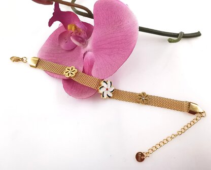 Melati armband RVS halve flexibel Goudkleur Indische Jasmijn.