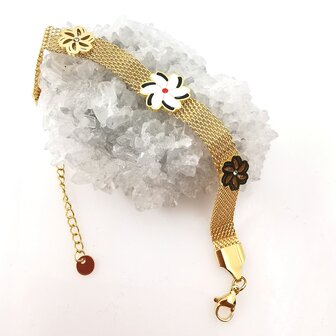 Melati armband RVS halve flexibel Goudkleur Indische Jasmijn.