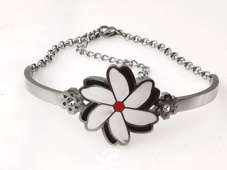 Melati armband RVS halve gebogen Zilverkleur Indische Jasmijn.