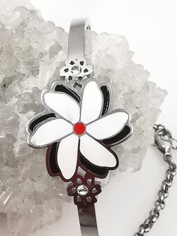 Melati armband RVS halve gebogen Zilverkleur Indische Jasmijn.