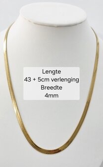 Platte Choker ketting rvs, goudkleurig, L 43 + 5 cm, Br 4mm